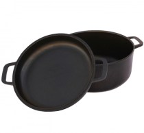 Кастрюля литая с алюминиевыми ручками и крышкой-сковородой