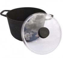 Кастрюля чугунная литая со стеклянной крышкой